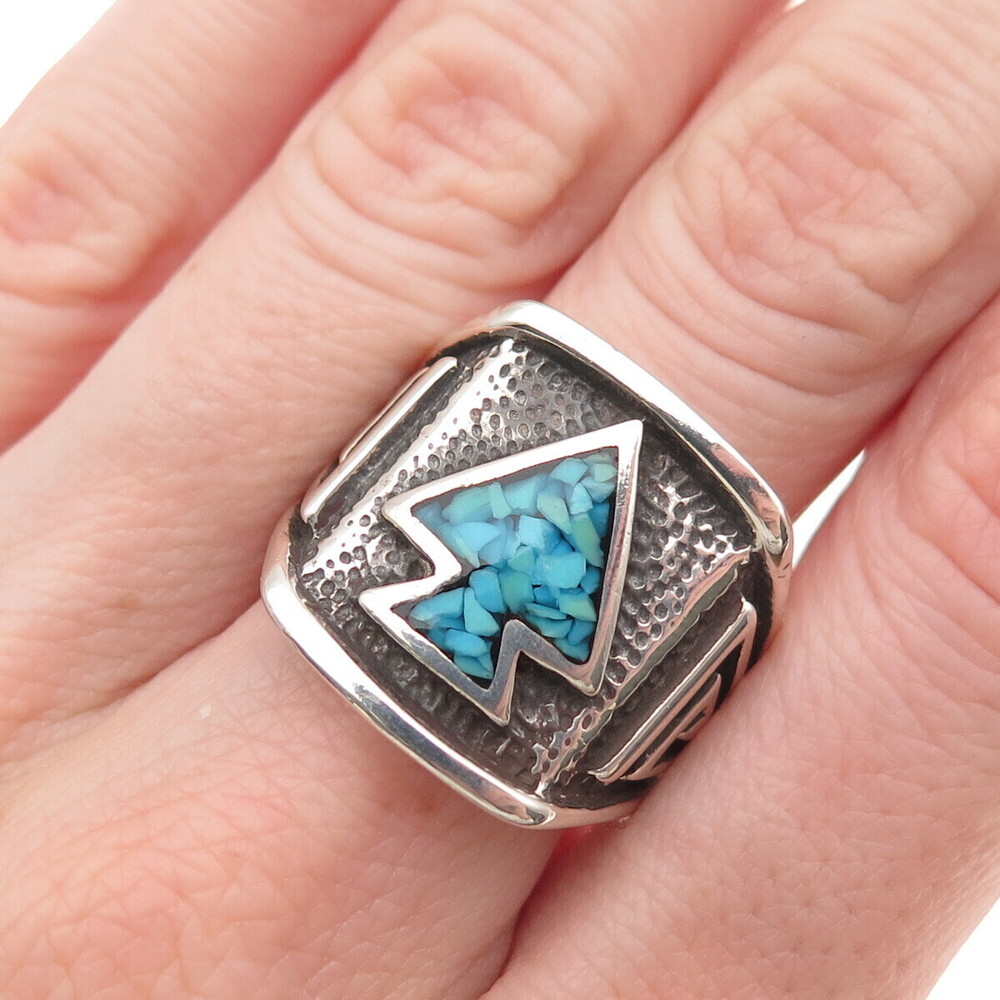 Silver Cloud Old Pawn 925 Sterling Vintage Turquoise Inlay Arrow Ring Size 8.75